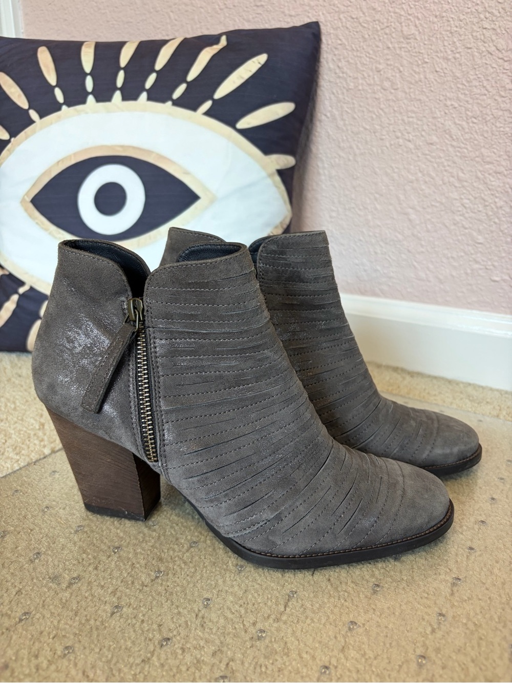 Paul Green Malibu Sliced Zip Bootie Earth Metallic Grey Leather Ankle Boots 5.5